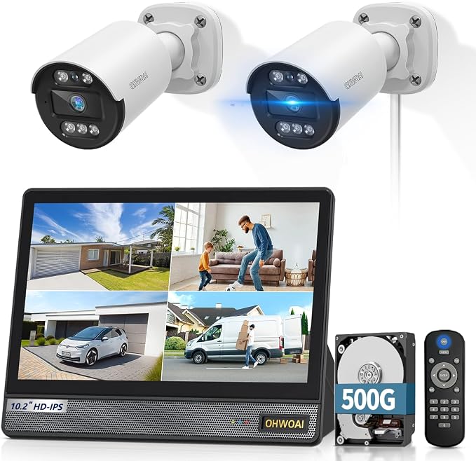 《All-in-One DVR & 80FT Night Vision》Outdoor Wired Security Camera System by OHWOAI