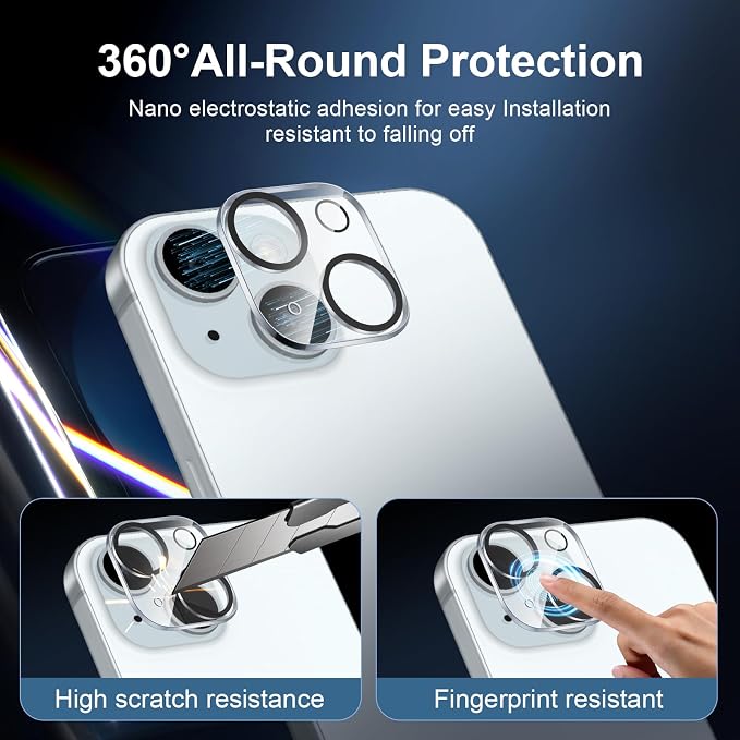 NEW'C 3x for iPhone 15 Screen Protector+ 3x Camera Lens Protector, Sensor - Image 4