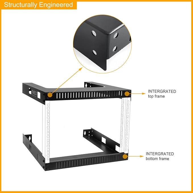 RIVECO 6U 19" Wall Mount Network Rack – 17.7" Deep 2 Post Shelf Open Frame - Image 4