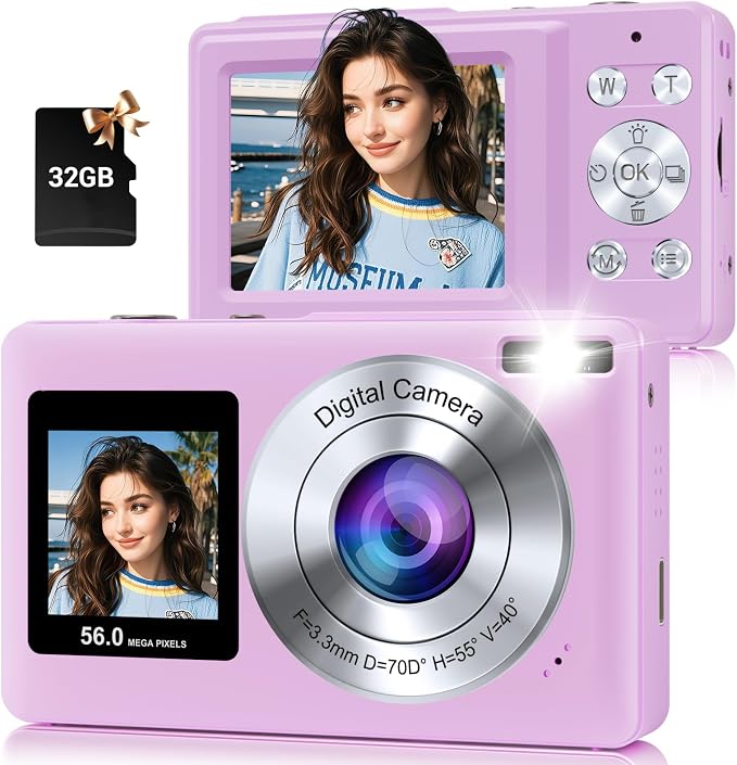 Digital Camera, 56MP 2.7K Dual-Screen Selfie Camera by SMARTKLIK