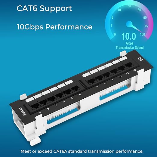 Rapink Patch Panel 12 Port Cat6 10G Support, Network Patch Panel UTP 10-Inch - Image 2