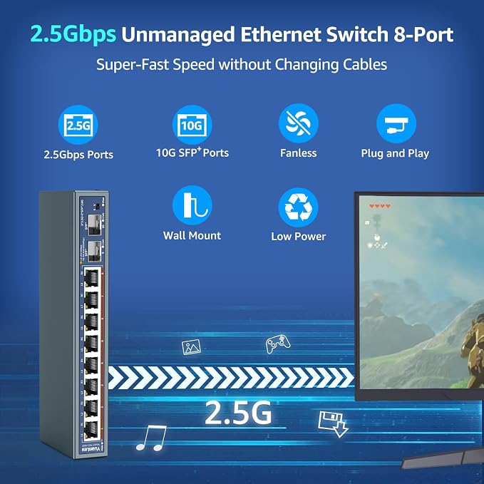 10 Port 2.5G Unmanaged Ethernet Switch, 8 x 2.5G Base-T Ports, 2 x 10G SFP - Image 2