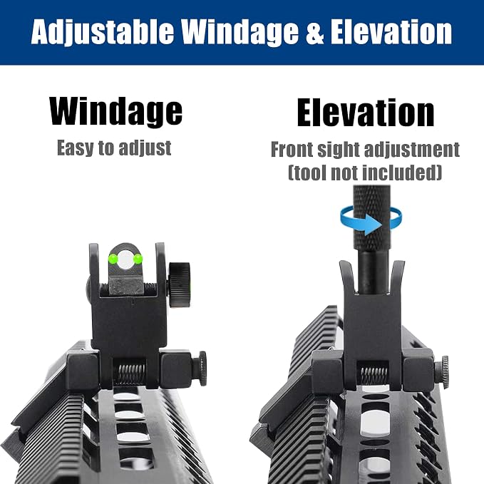 UUQ 45 Degree Offset Fiber Optic Iron Sights, Flip Up Front Rear Sites - Image 6