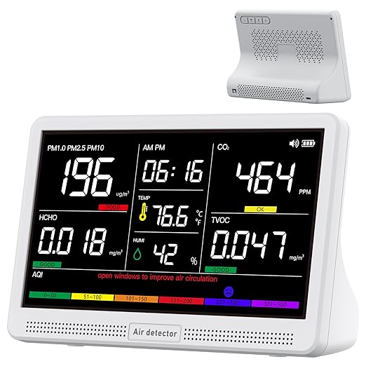 bonoch 16 in 1 Air Quality Monitor Indoor 7" Display 9 AQI+7 Alerts, CO2 by bonoch