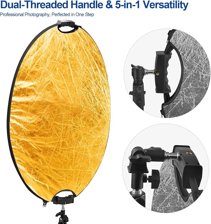 WELLMAKING 32'' Photography Reflector Dual Handle Collapsible 5-in-1 - Image 3