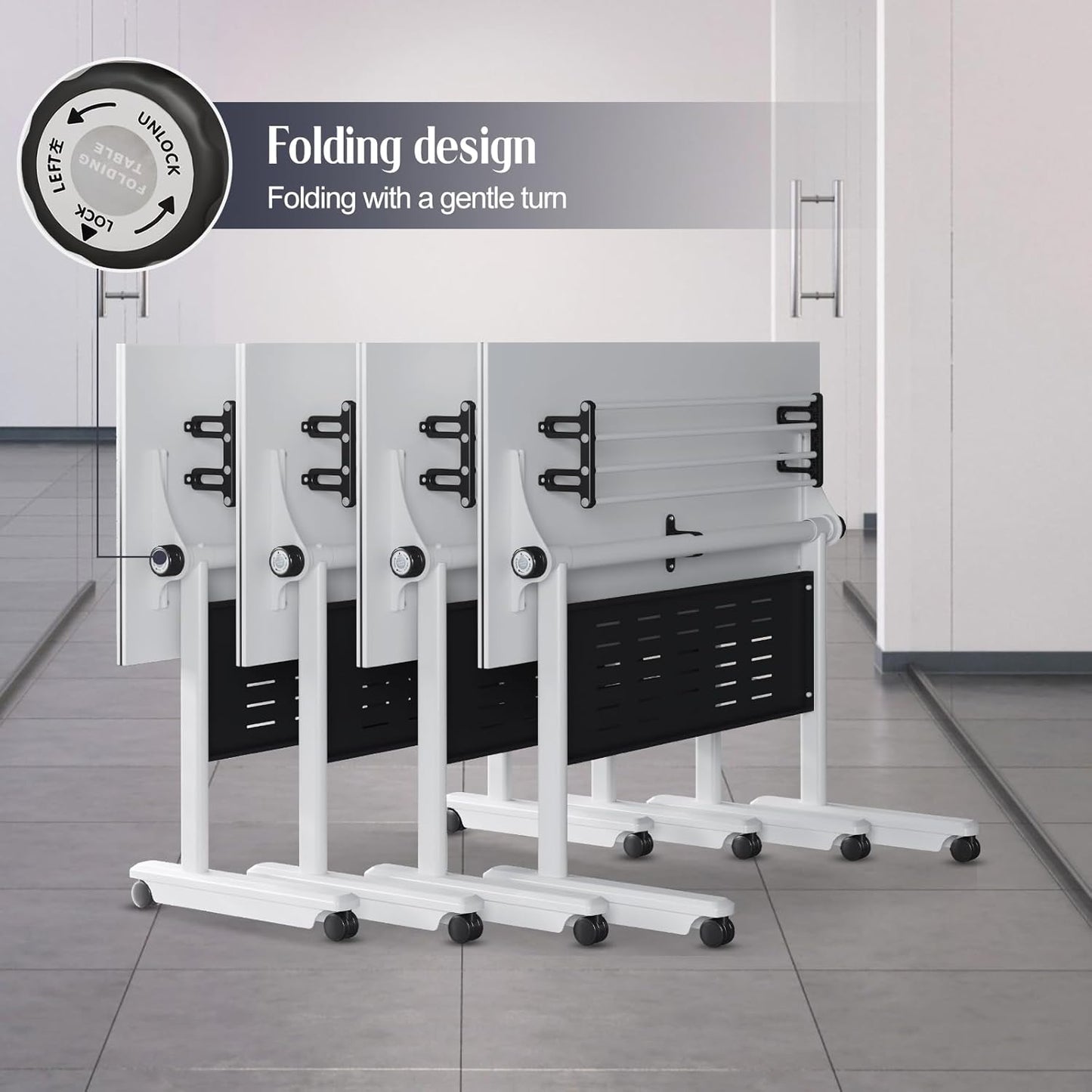 2Pack Conference Room Table, Folding Conference Table for Office Classroom, Mobile Training Tables with Casters Silent Wheels, Large Rectangular Convertible Modular Seminar Tables (L63in)