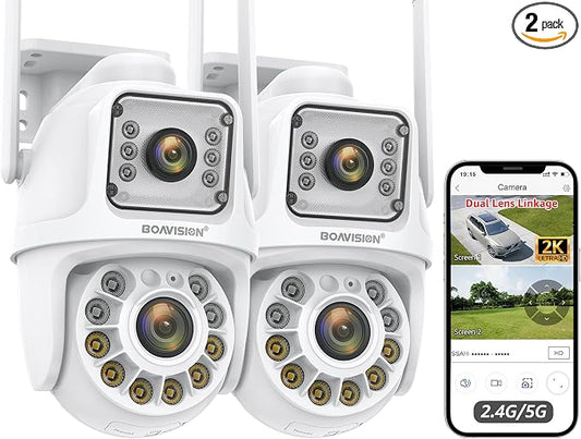 BOAVISION 2Pack 2.4G/5G WiFi Outdoor Security Camera, Dual Lens Wireless PTZ by BOAVISION