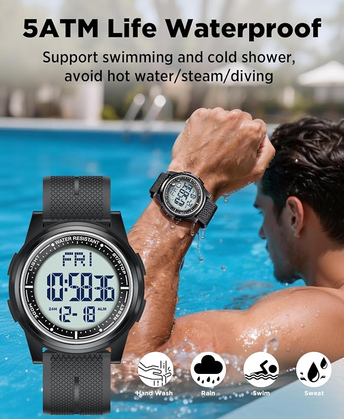 Beeasy Digital Watch for Men Women, 50M Waterproof, Ultra-Thin & Lightweight - Image 2