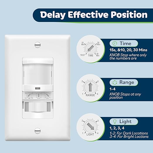 TOPGREENER Occupancy/Vacancy PIR Motion Sensor Light Switch, CDS Sensor - Image 4