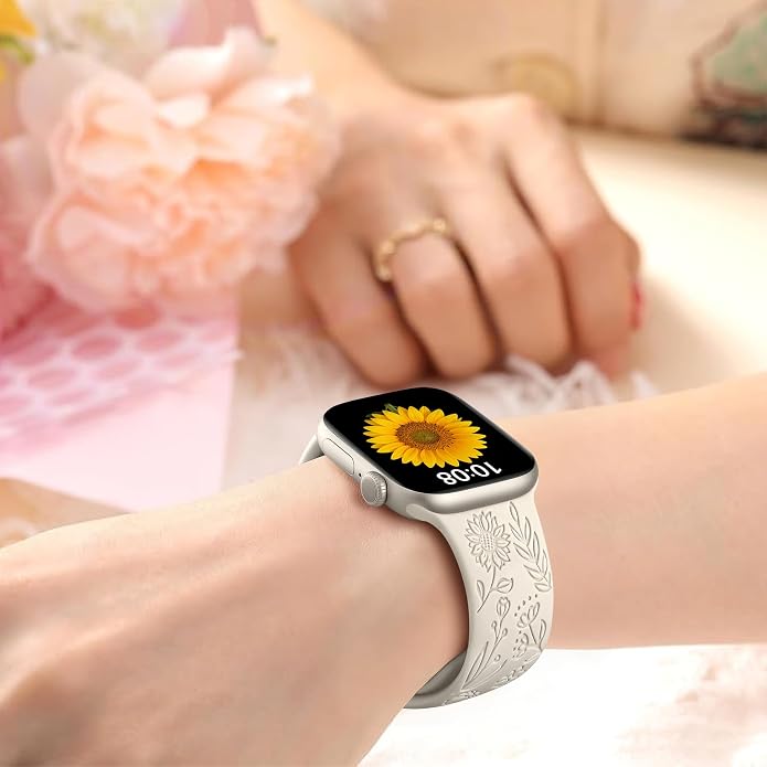 SNBLK 6 Pack Floral Engraved Bands Compatible - Image 6