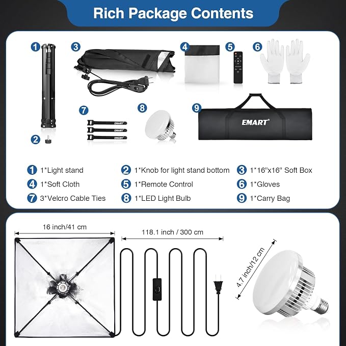 EMART Softbox Lighting Kit, 3000K-6000K 85W LED Bulbs - Image 8