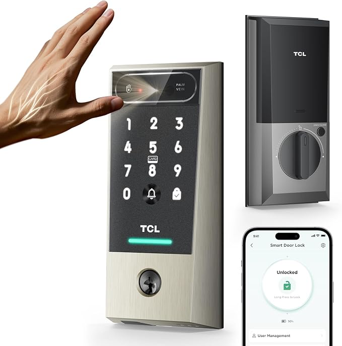TCL D2 Pro Smart Lock with Palm Vein Recognition, Keyless Entry Door Lock by TCL