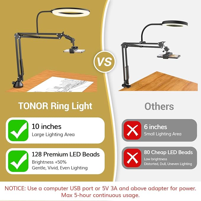 TONOR Overhead Ring Light Kit, Adjustable Angle, Suitable - Image 2