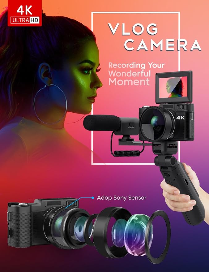 Digital Camera with Creator Accessory Kit 4K Photography Cameras 48MP Remote - Image 2