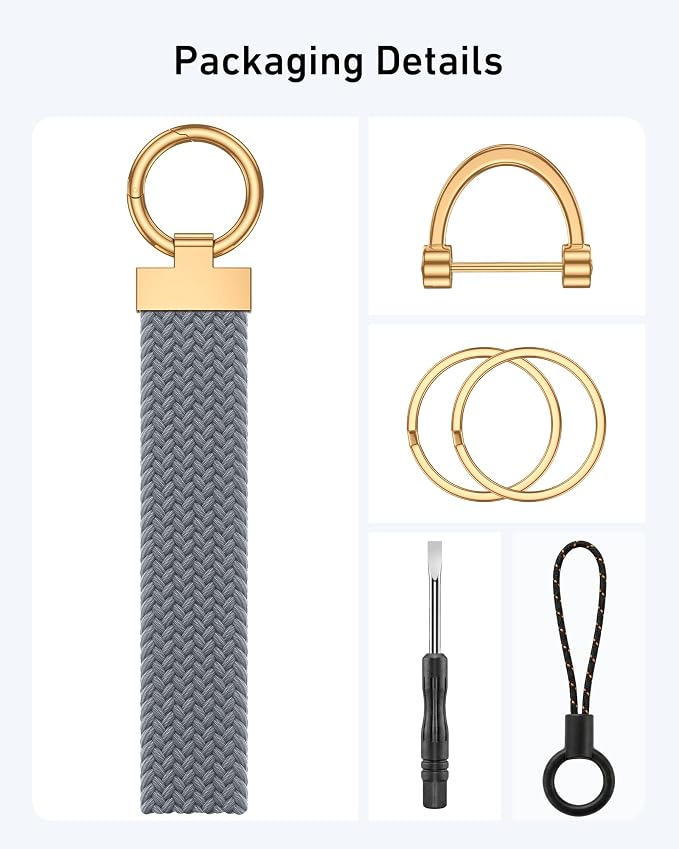 Stretchy Braided Wristlet D-Ring Detachable - Image 2