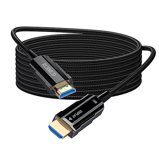 8K Long HDMI 2.1 Cable 75ft, Fiber Optic HDMI Braided Cord, High Speed Active by RUBMUD