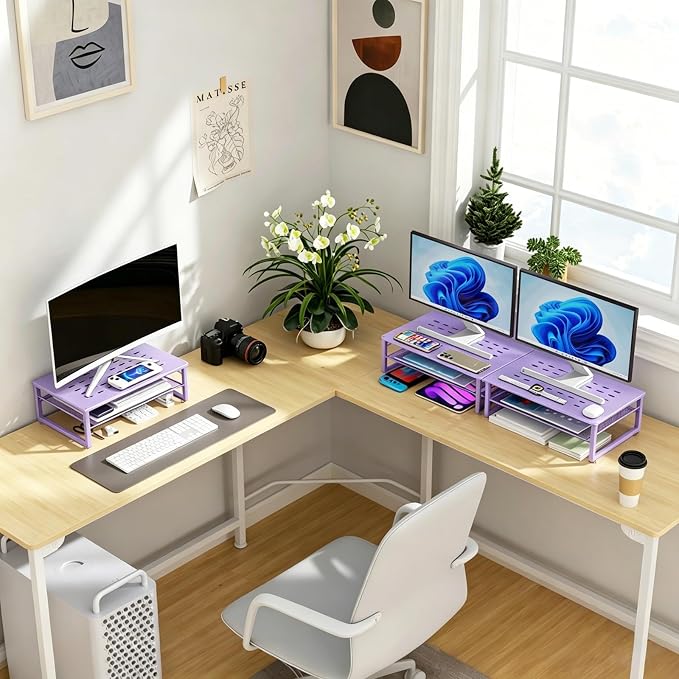 gianotter 2-Tier Metal Monitor Stand Riser, Office Desk Storage Organizer - Image 7