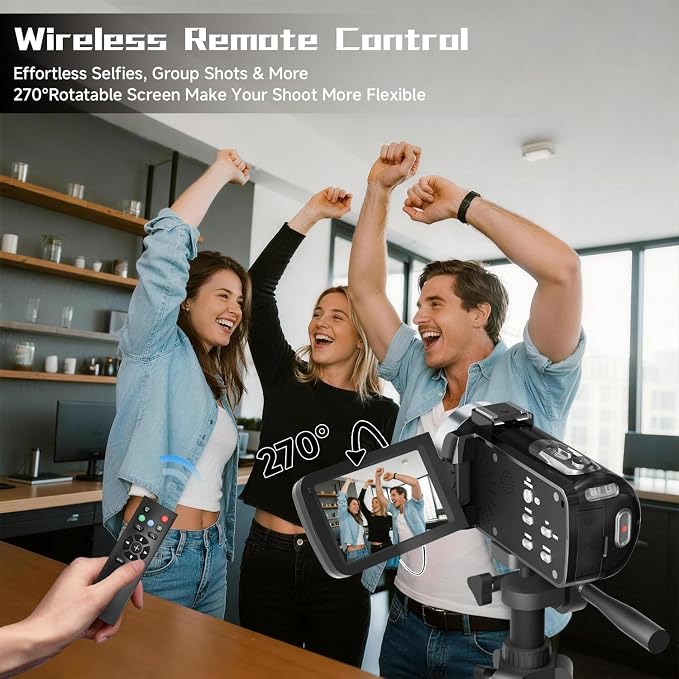 Video Camera, 4K Camcorder 56MP Digital Video Recorder 18X Zoom 3" 270° - Image 6