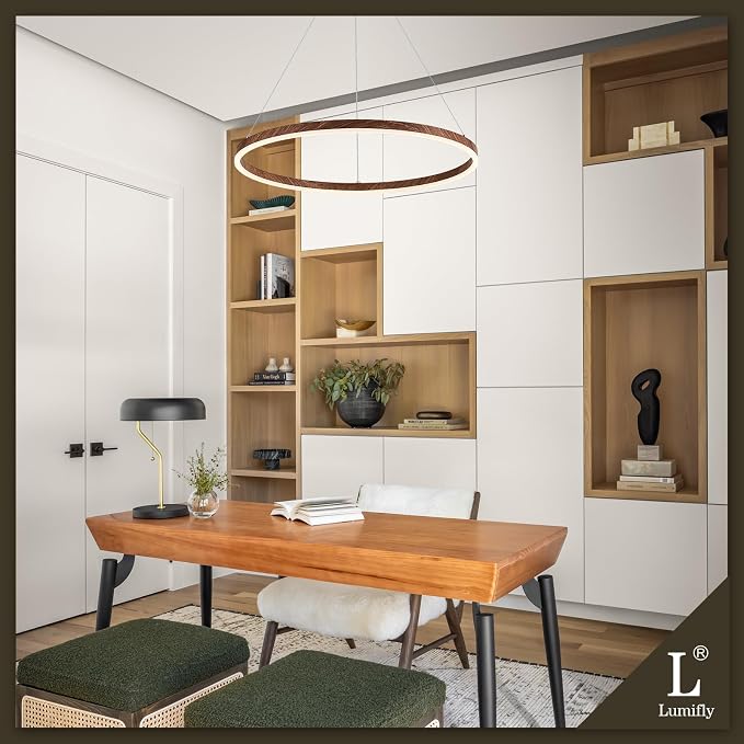 LED Ring Chandelier 24 Inches Round Chandelier Wood Grain Finish Dimmable LED - Image 2