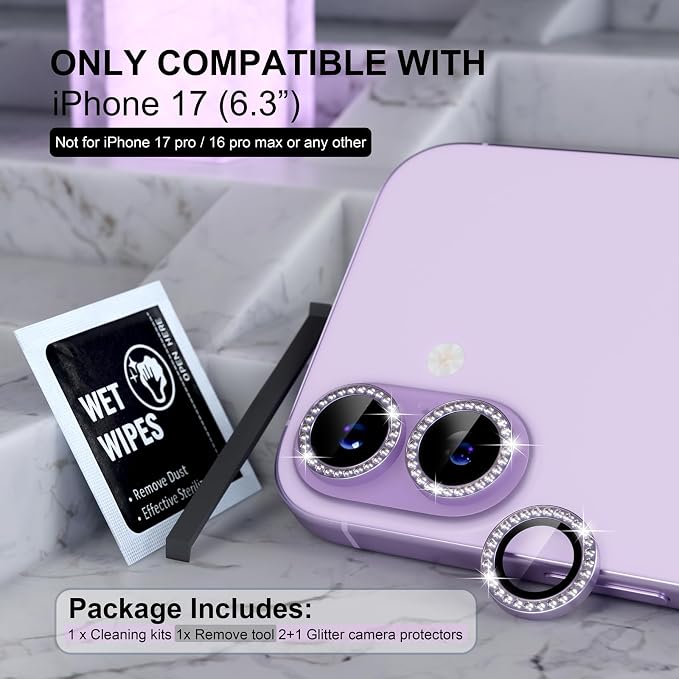 Choiche Compatible for iPhone 17 Camera Lens Protector Bling, 9H Tempered Glass - Image 2
