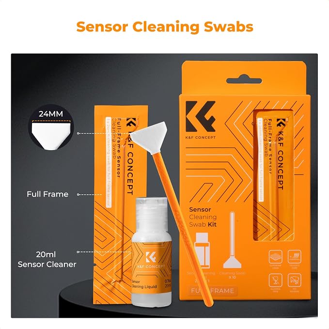 K&F CONCEPT 24mm Full Frame Sensor Cleaning Swab*10 + 20ml Sensor Cleaner - Image 2