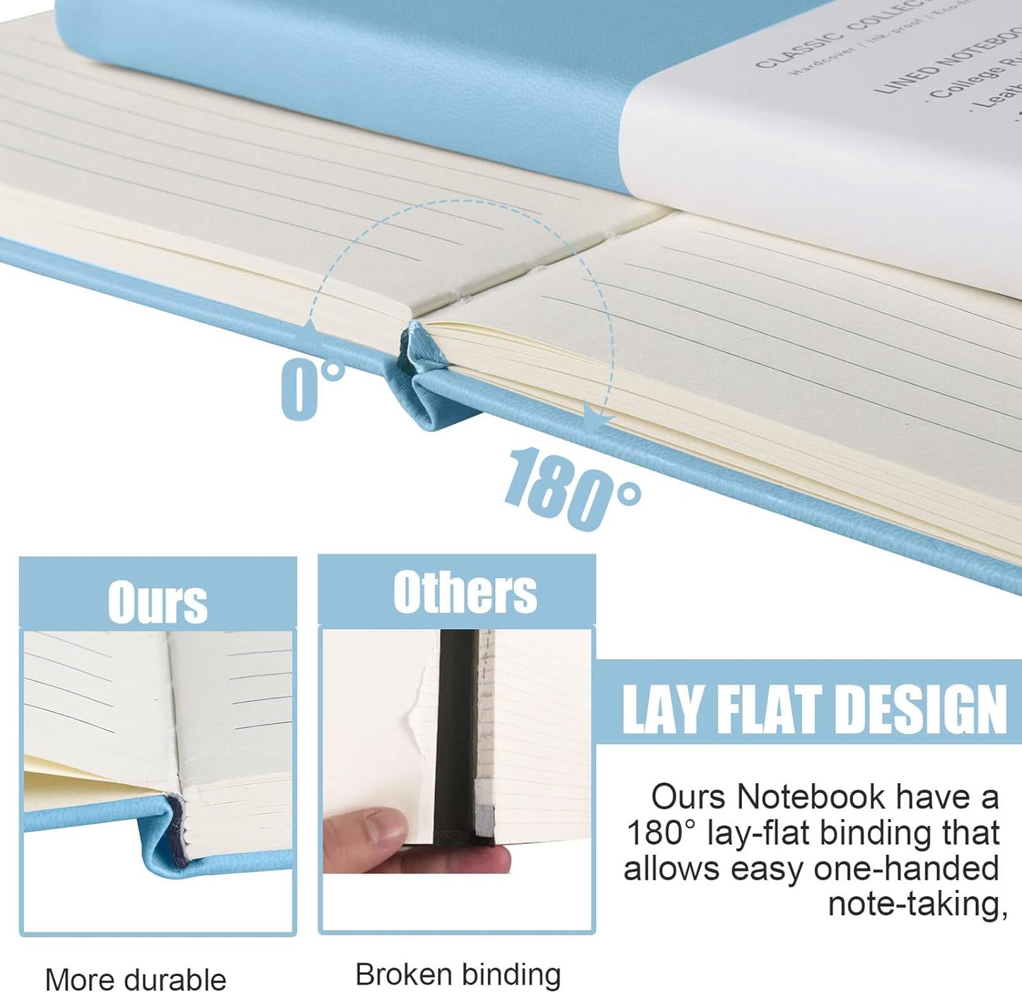 Lined Journal Notebook, 6Pack(sky blue), 160 Pages, Medium 5.7 inches x 8 inches - 100 gsm Thick Paper, Hardcover