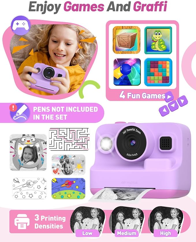 Yehtta Kids Camera Instant Print, Dual-Lens Front Rear Selfie Camera - Image 5