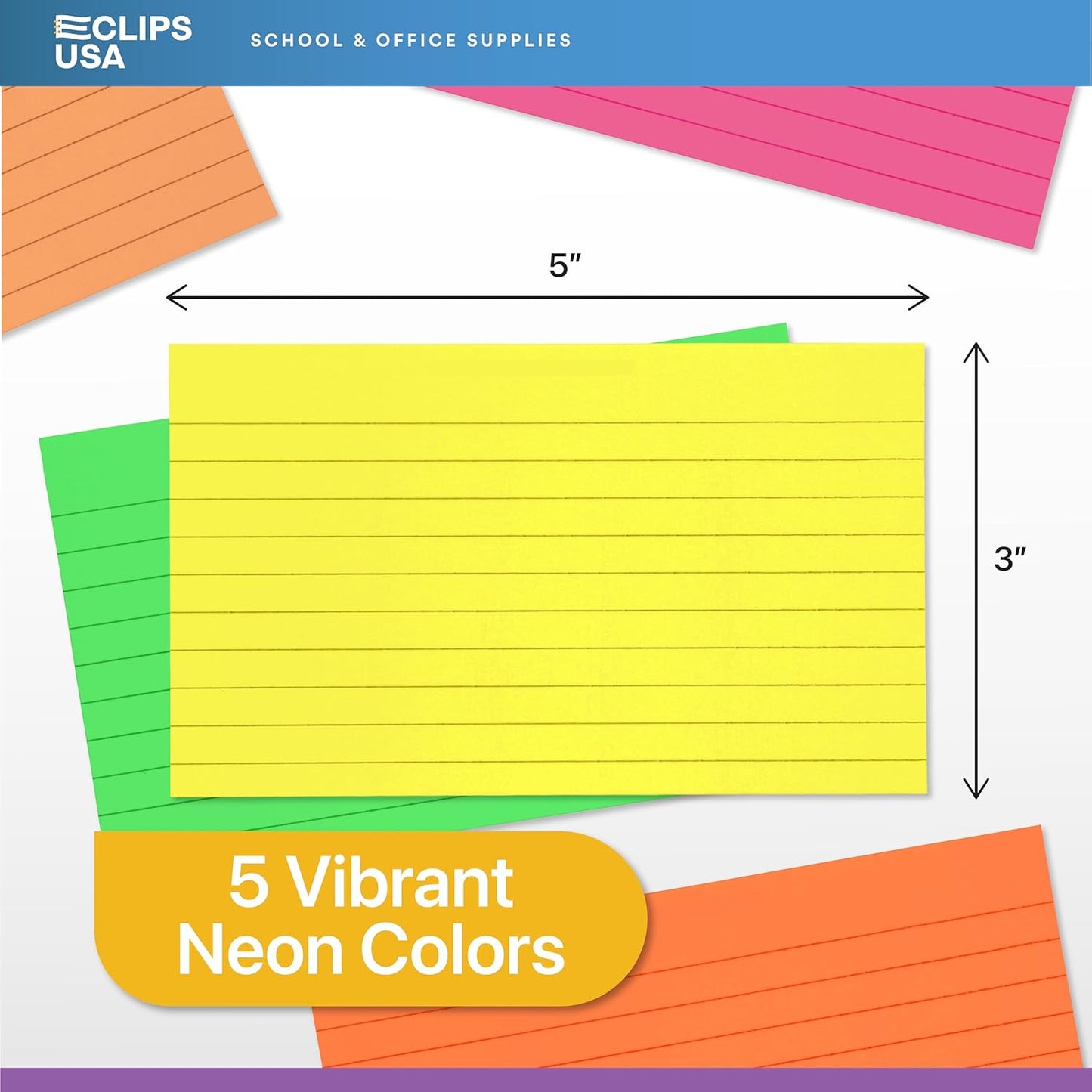 Index Cards Bulk (2400 Cards), Neon Flash Cards For Studying, Note Cards, Flashcards, Index Cards 3x5, Notecards, 100 Per Pack, (24 Pack)