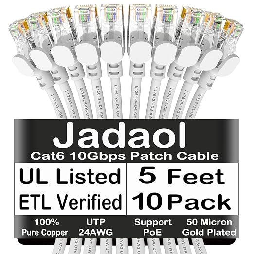 Jadaol Cat 6 Ethernet Cable 5ft 10Pack, Outdoor&Indoor, 10Gbps Support Cat8/7 by Jadaol