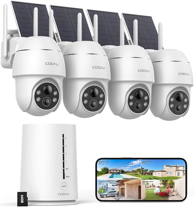 COOAU 4MP Solar Security Cameras Wireless Outdoor, 64GB Local Storage Outdoor by COOAU