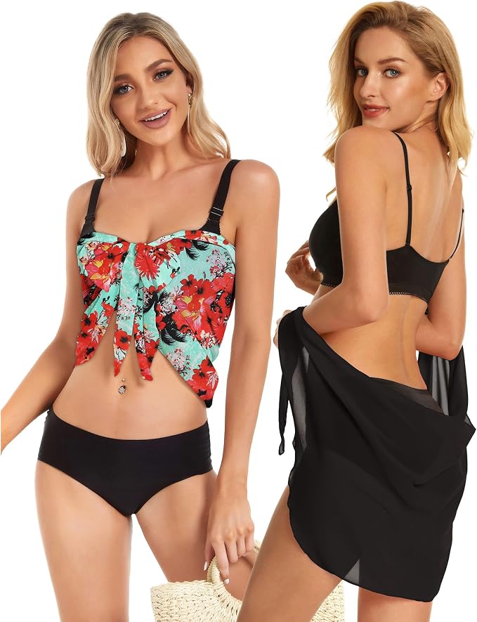 CHICGAL 2 Pieces Women Beach Sarong Bathing Suit Wrap Skirt Sheer Bikini - Image 7