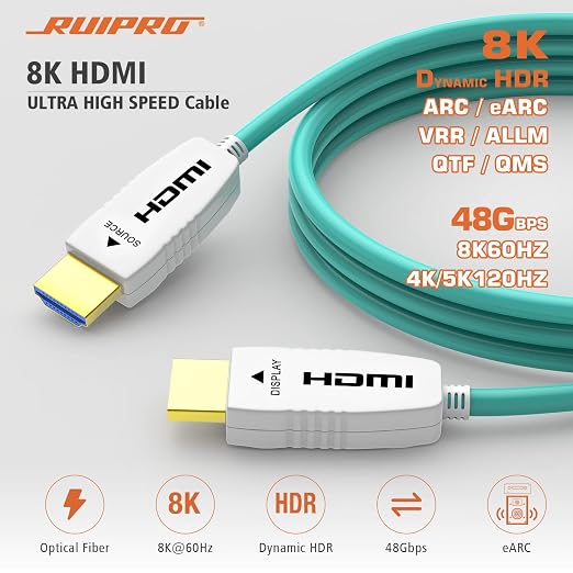RUIPRO 8K Fiber Optic HDMI Cable 85 Feet 48Gbps 8K60Hz 4K120Hz Dynamic HDR - Image 2