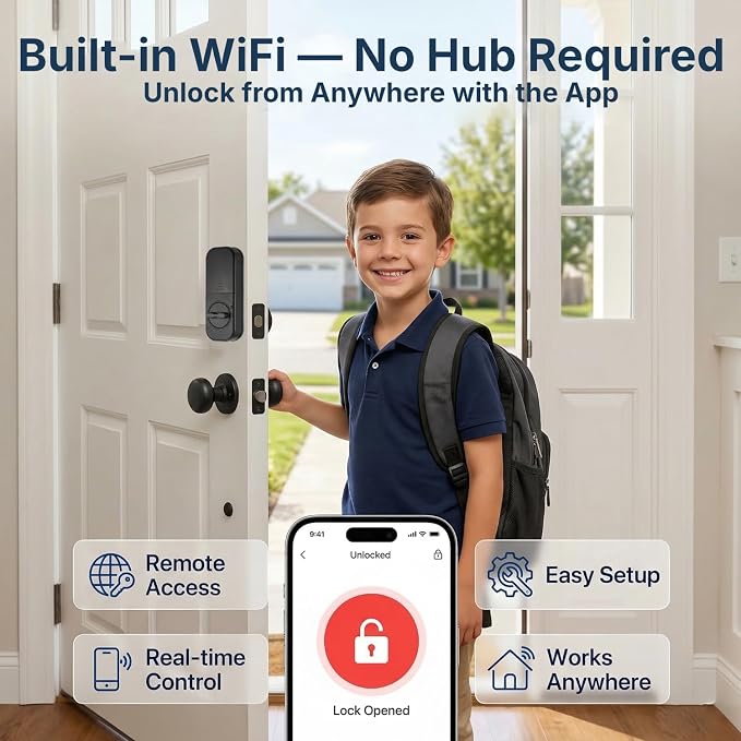 Keyless Entry Door Lock with Built-in WiFi, Fingerprint Smart Lock - Image 2