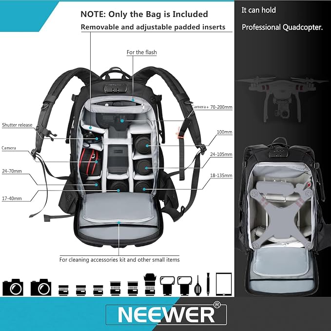 Neewer Pro Camera Case Waterproof Shockproof Adjustable Padded Camera Backpack - Image 3