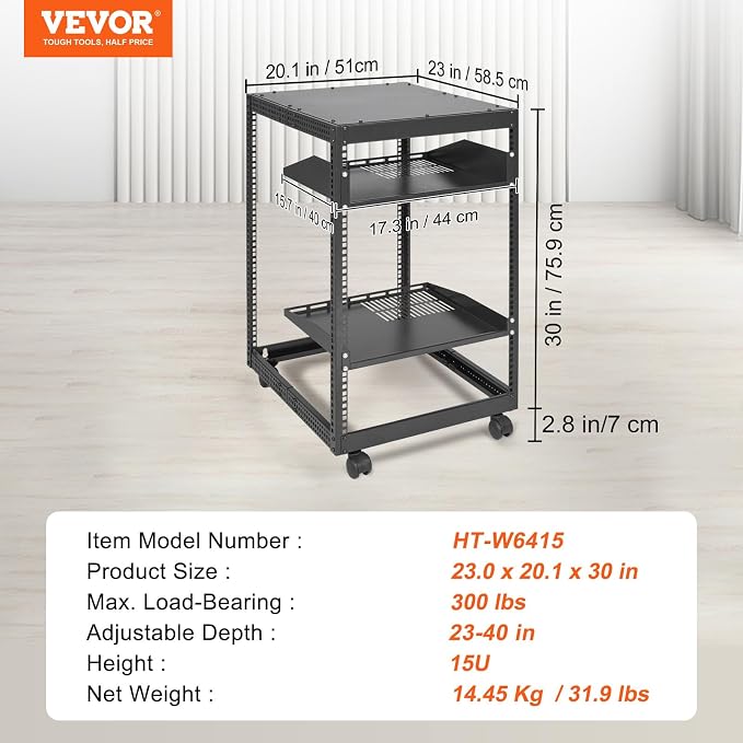 VEVOR 15U Open Frame Server Rack, Free Standing or Wall Mount Network Server - Image 7