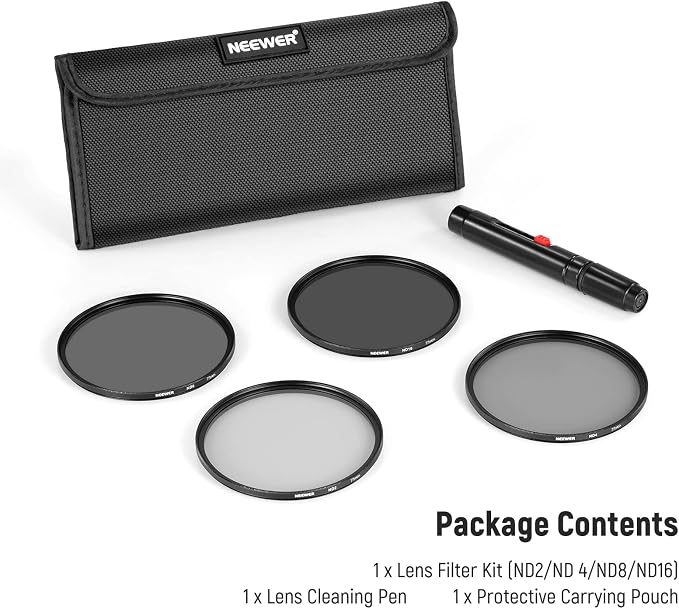NEEWER 77mm ND Lens Filter Kit: ND2 ND4 ND8 ND16, Lens Cleaning Pen, Filter - Image 8