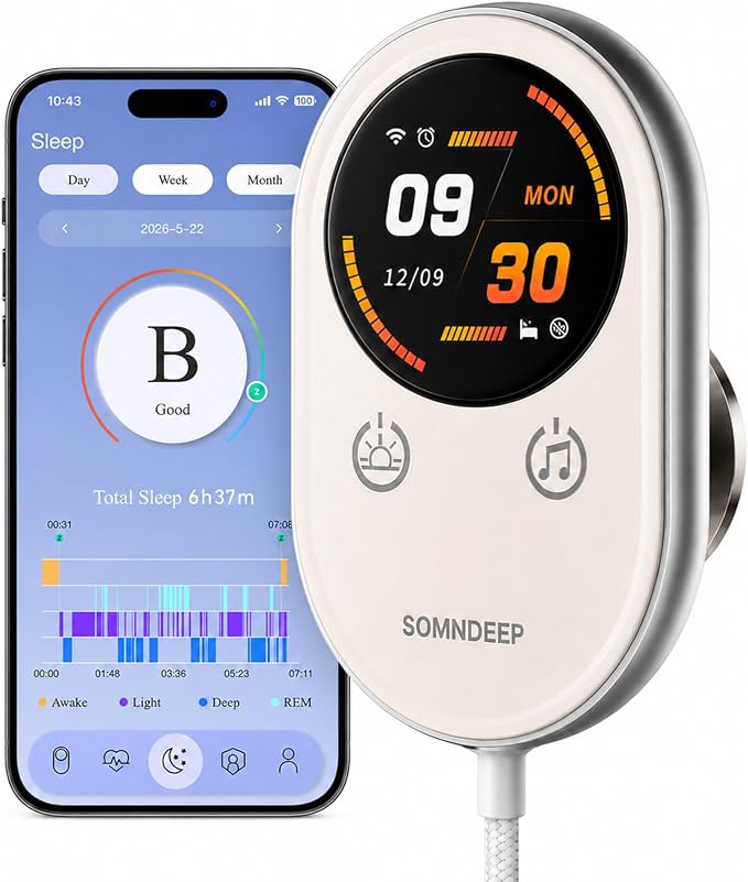 Contactless Smart Sleep Tracker, Bedside Sleep Monitor Wellness Device by SOMNDEEP