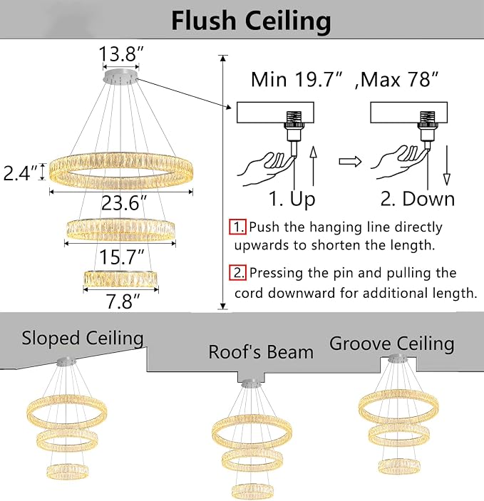 HAIXIANG Modern Glam Chandelier Crystal LED Remote Rings Chandelier Adjustable - Image 2