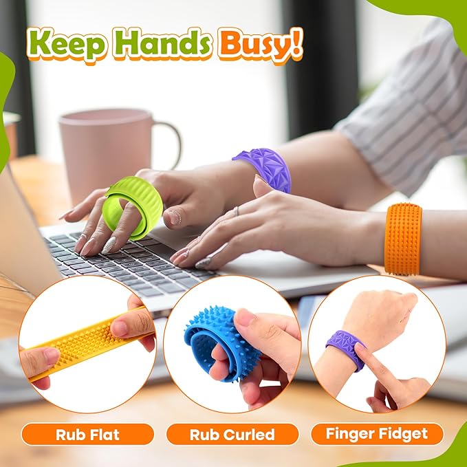 Sensory Fidget Toys for Kids: Textured Silicone Slap Bracelets 6 Pack, Stress - Image 2