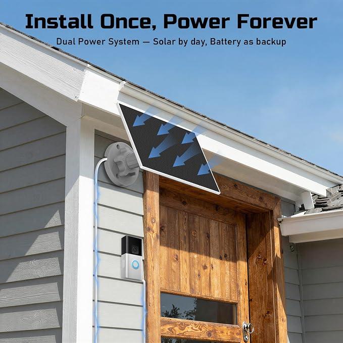 Ring Doorbell Solar Panel with Built-in 4000mAh Battery Never Lose Power - Image 2