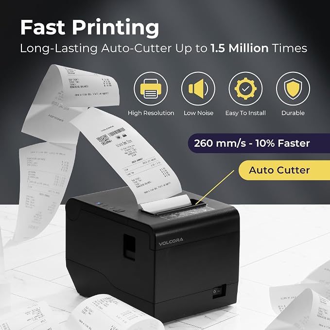 Volcora Thermal Receipt Printer, 80mm POS Printer w/Auto Cutter, USB/WiFi - Image 3