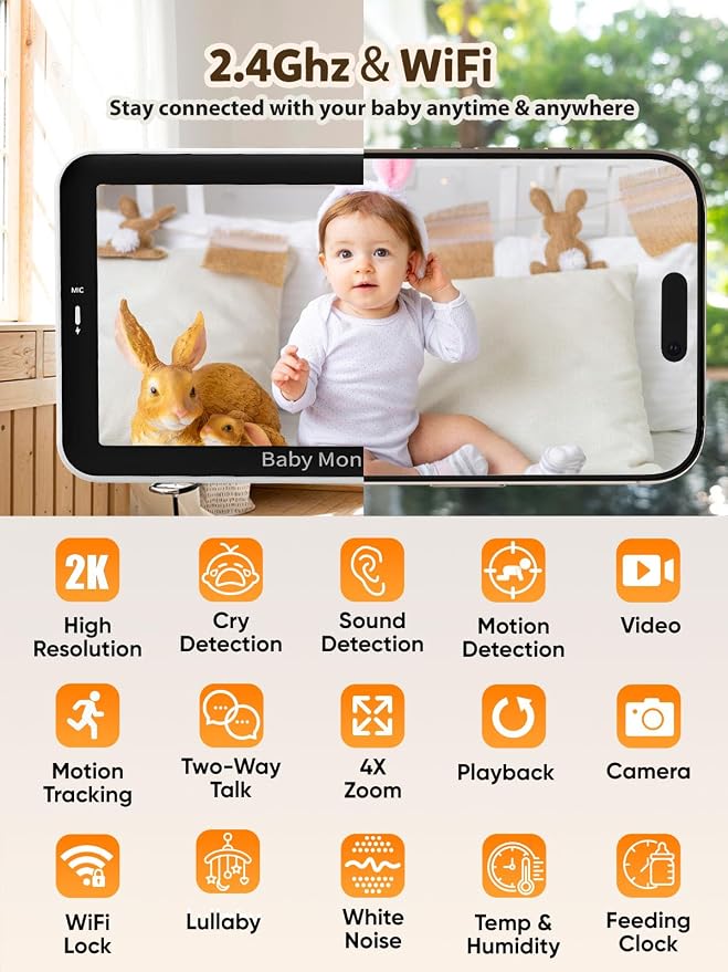 iFamily WiFi Baby Monitor with App – Smartphone Baby Monitor with 5" HD Monitor - Image 2