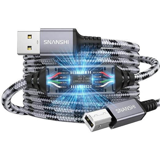 SNANSHI Active Printer Cable 50ft, Nylon Braided Heavy Duty USB 2.0 Type A to B by SNANSHI