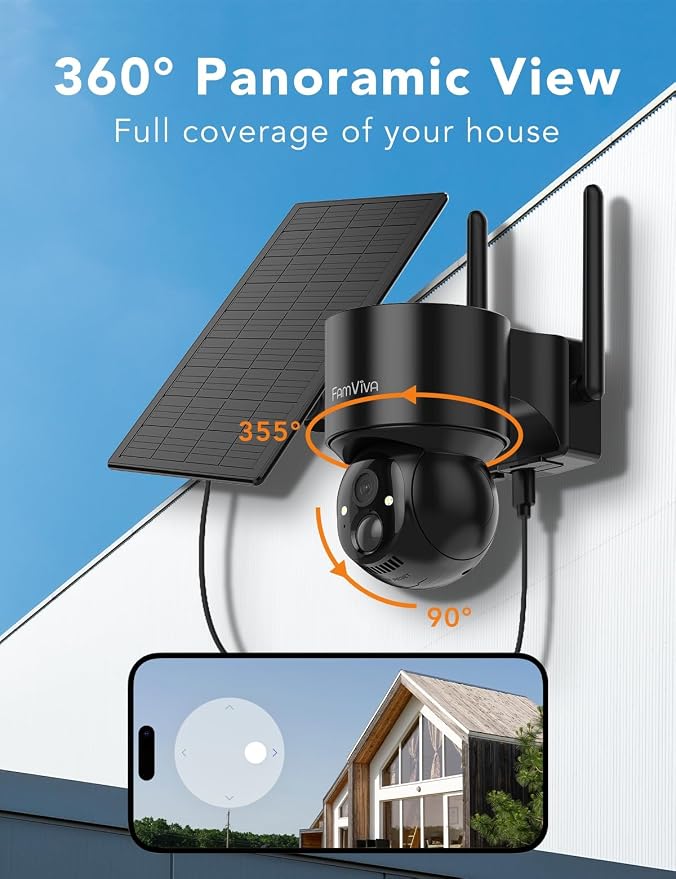 2K Solar Security Cameras Wireless Outdoor, 360°PTZ Battery Powered Cameras - Image 2
