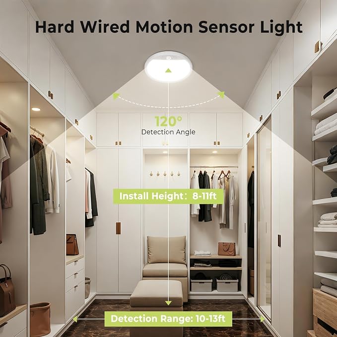 hepside 4 Pack Motion Sensor Ceiling Light Wired, 3000K/4000K/6500K LED Flush - Image 4