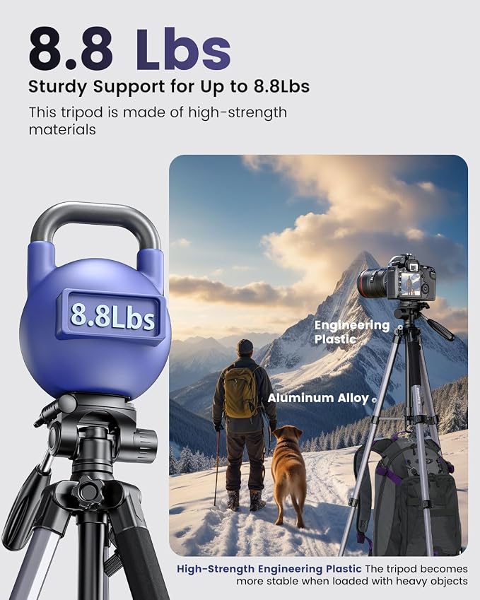 CAMBOFOTO 74″ Aluminum Camera Tripod – Heavy‐Duty Professional Tripod Stand - Image 2