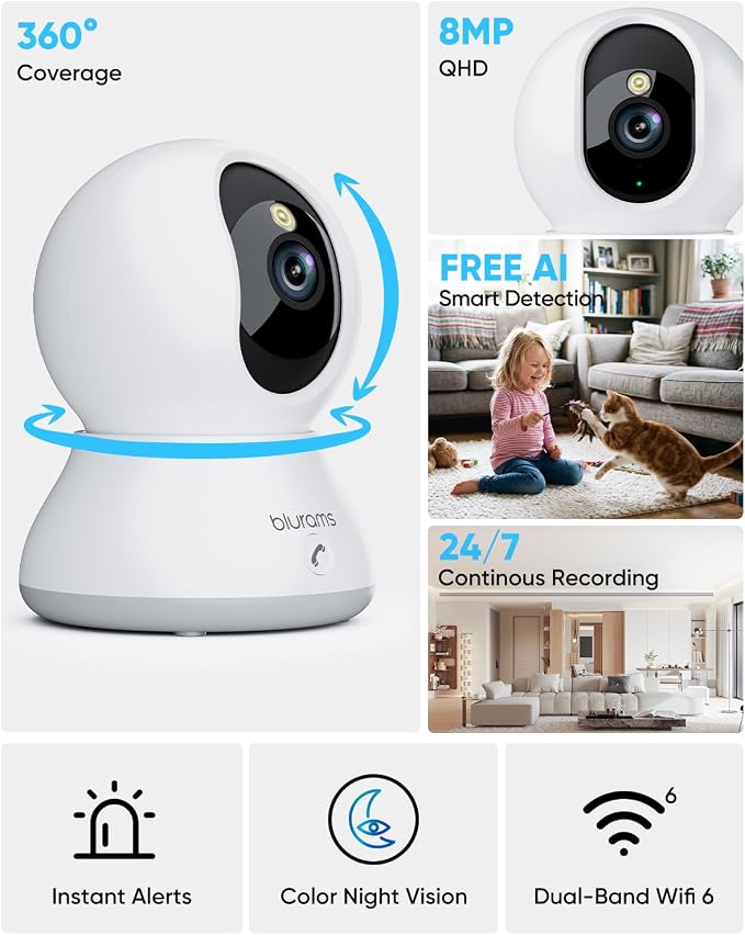 blurams 8MP Indoor Camera, 360° PTZ Baby Monitor, Pet Camera - Image 2