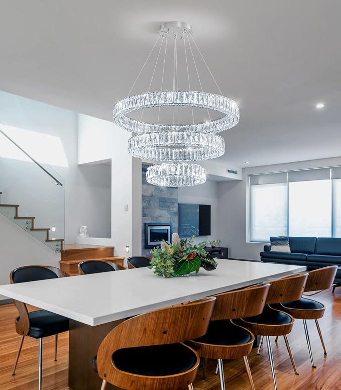 HAIXIANG Modern Glam Chandelier Crystal LED Remote Rings Chandelier Adjustable - Image 5