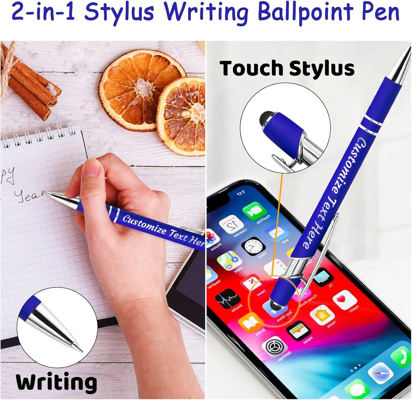 Personalized Pens Bulk 30 with Name Custom Engraving Ballpoint Pens with Stylus Tip Customized Smooth Writing Pens Personalized Gifts for Anniversary Birthday or Graduation(White,Black Ink)