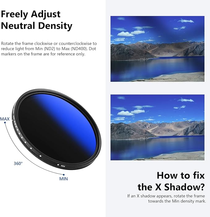 NEEWER 62mm Variable ND Filter ND2-ND400, Neutral Density Filter, Water and - Image 7